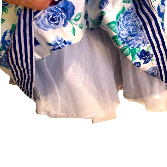 Sz6X blue flowered striped dress braided trim sleeveless Easter spring summer - Picture 3 of 5